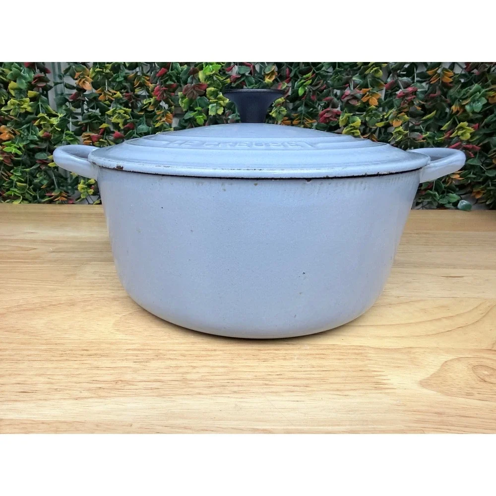 Le Creuset Light Blue Enameled Cast Iron Round Dutch Oven with Lid France